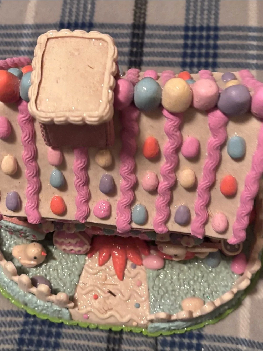 Pastel Pink Easter Gingerbread House Decorative Centerpiece